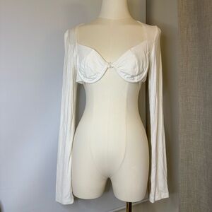 Chic White Long Sleeve Women's Bra Top